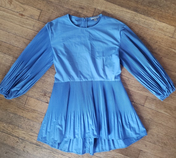 COS Peplum pleated Blouse. - Blue fitted tunic-  tailored top with pleated sleeves.  sz small
