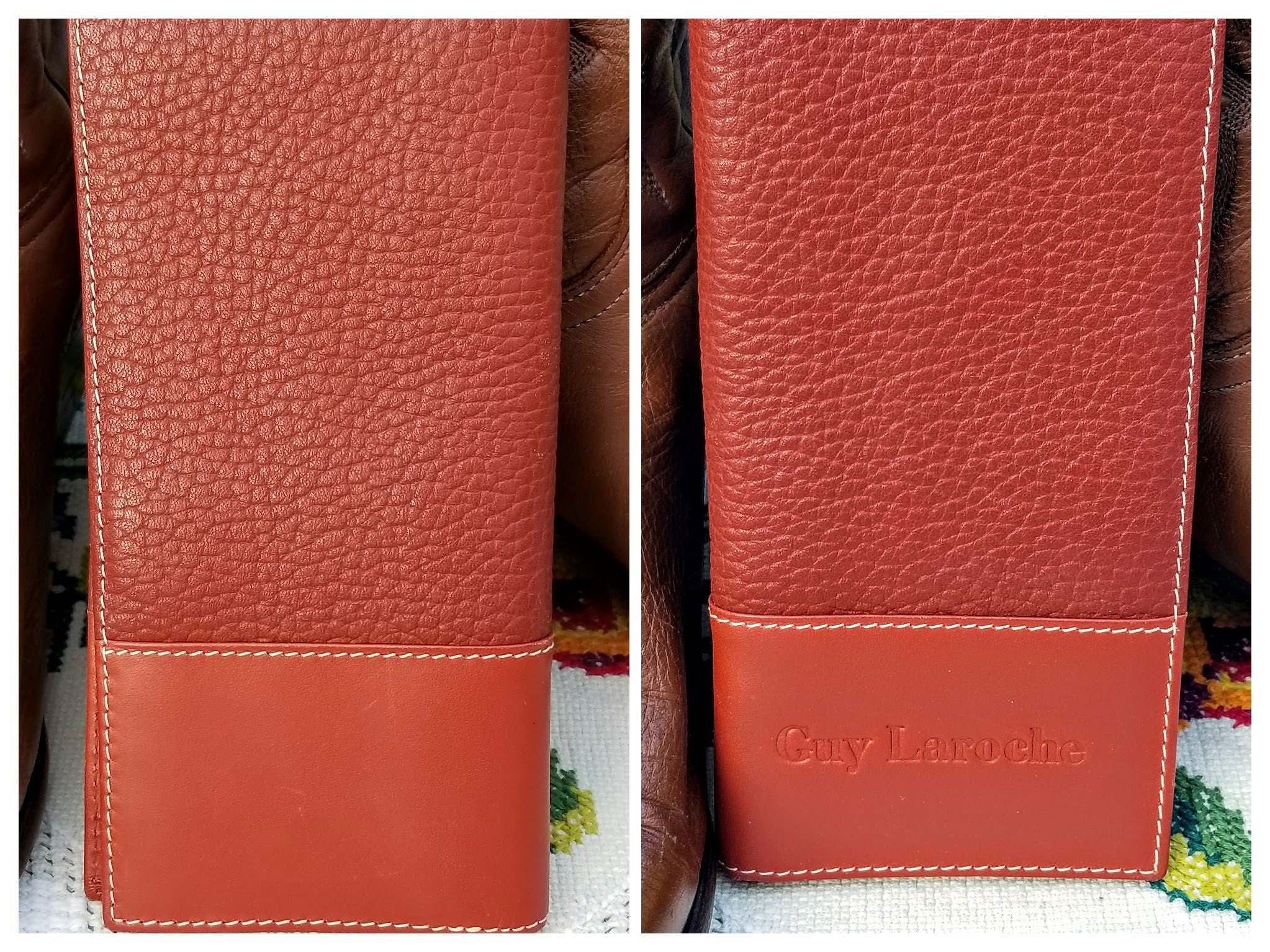 Guy Laroche Paris Wallet, Continental Wallet, Brown Tan Pebbled Leather, Long Wallet, Checkbook Wallet, Bi-Fold Wallet