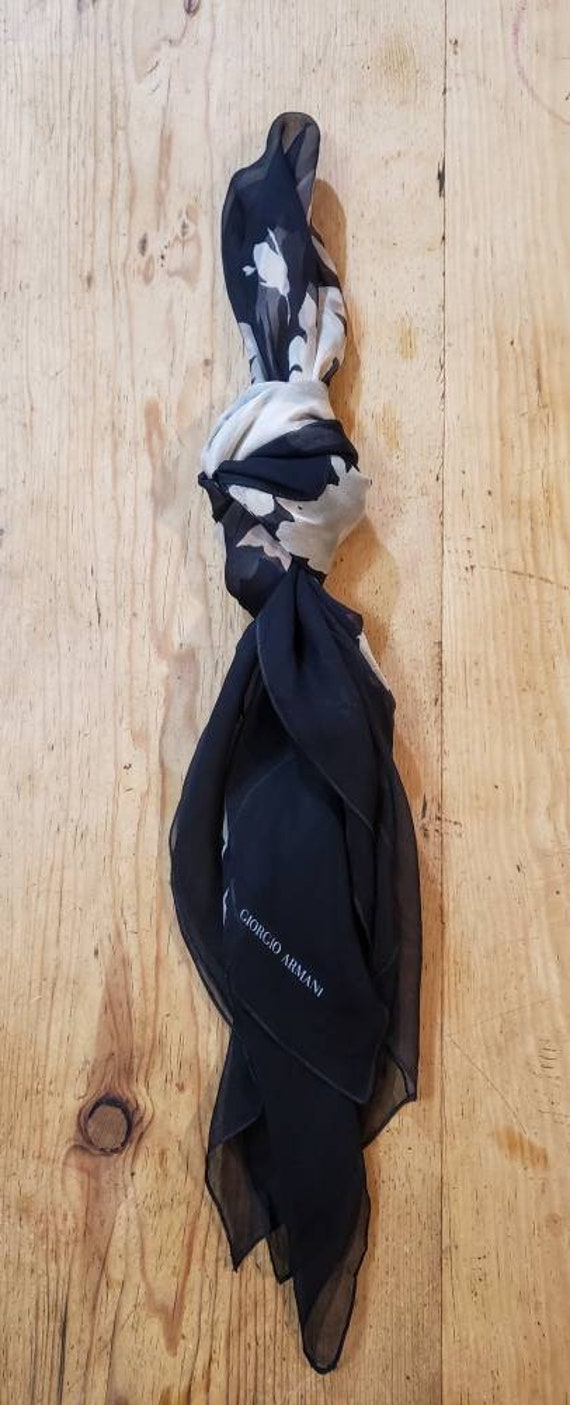 GIORGIO ARMANI Silk chiffon scarf. Black and whit… - image 7