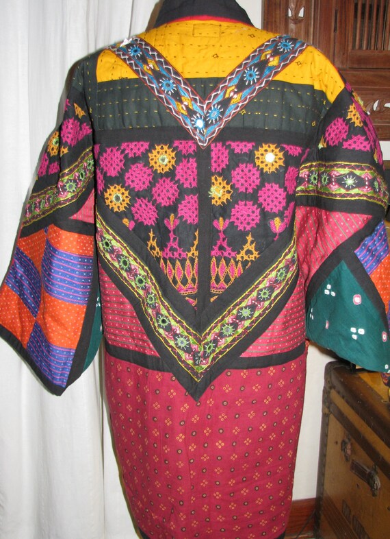 Handmade Quilted Kantha Kimono Jacket, Indian Wrap Coat
