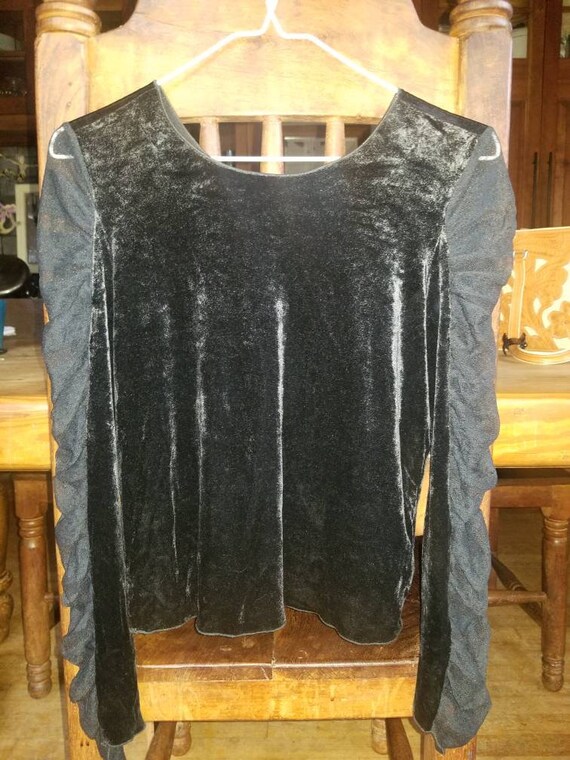 Vintage Giorgio Armani Velvet Blouse, Ruched Lace Sleeves, 1990s