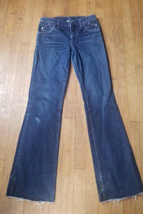 Y2K Dolce & Gabbana Flare Jeans, Low Rise, Pink Stitching, Sz 28