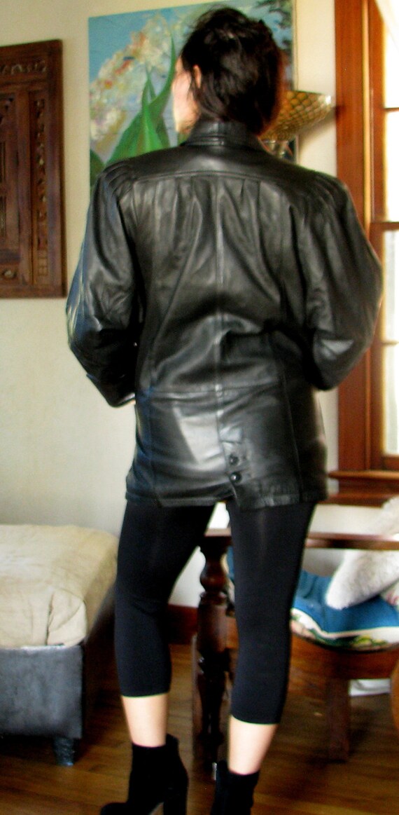 1980's Avant Garde mid length leather coat. dolma… - image 4
