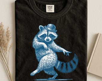 Vintage Raccoon Art Print, Dapper Woodland Animal Illustration, Bowler Hat Graphic Tee Design
