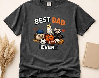 Best Dad Ever Sports Animals PNG Retro Hedgehog Ferret Cockatiel Football Graphic