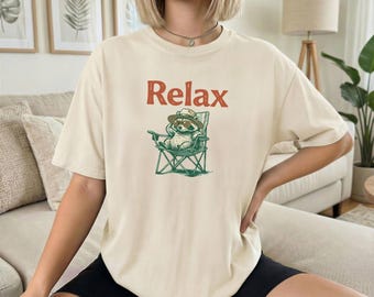 Relax Raccoon Camping Shirt, Funny Animal Graphic Tee Nature Lover Gift Unisex TShirt