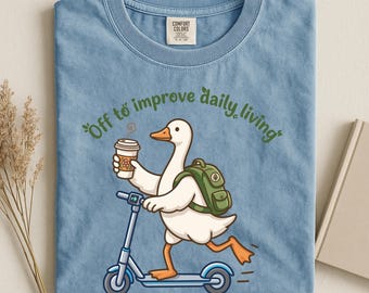 Funny Goose Scooter Shirt, Daily Living Duck Coffee Graphic Tee