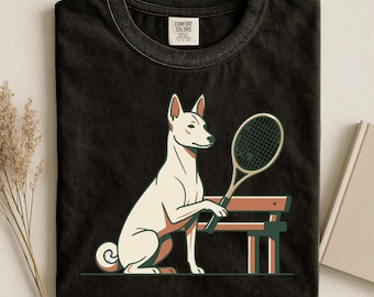 Minimalist Tennis Dog Illustration Vintage Pet Athlete Graphic Retro Court Artwork