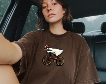 Cycling Duck Shirt Funny Goose Biker Tee Road Bike Bird Graphic Cyclist Gift Unisex T Shirt