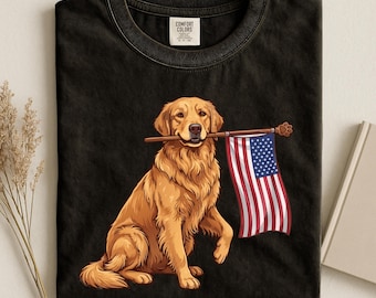 Golden Retriever American Flag PNG, Patriotic Dog Sublimation Design