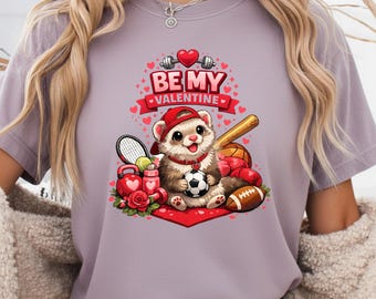 Valentine Day Ferret Tee Cute Sports Animal Shirt Love Heart Graphic TShirt Gift Unisex Apparel
