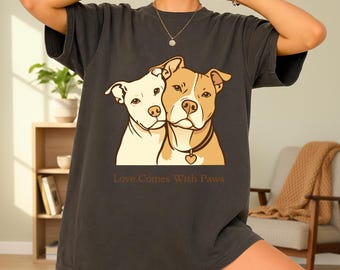Charcoal Cotton Dog TShirt Unisex Valentines Love Illustration Graphic Pet Lover Casual Animal Art Tee