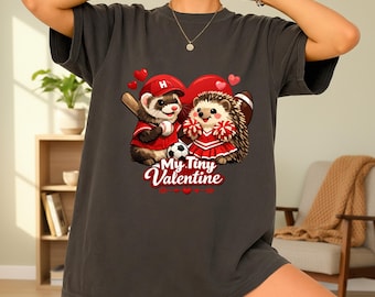 Tiny Valentine Animal Couple Tee Ferret Hedgehog Love Shirt Cute Rare Pet Art Romantic Unisex Cotton Graphic Tee