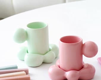 Juego de tazas de cerámica con burbujas hechas a mano / 100 ml Diseño moderno pastel