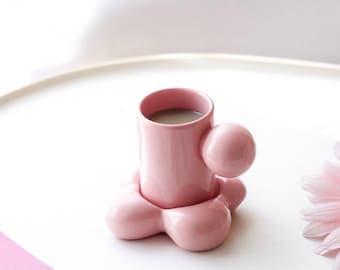 Handgemaakte roze moderne keramische beker | Uniek ontwerp van 100 ml