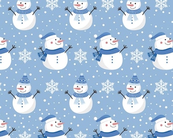 Christmas snowman and snowflakes fabric,Quilting Sewing Fabric by the 1/2 Yard