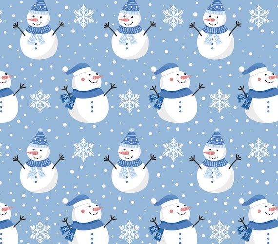 Christmas snowman and snowflakes fabric,Quilting Sewing Fabric by the 1/2 Yard
