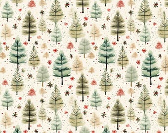 Vintage Christmas Tree fabric,Quilting Sewing Fabric by the 1/2 Yard