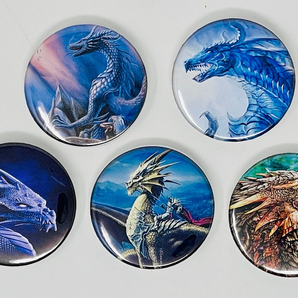 Dragon Inspired Pinback Button Pin Pack - Lot of Five Buttons