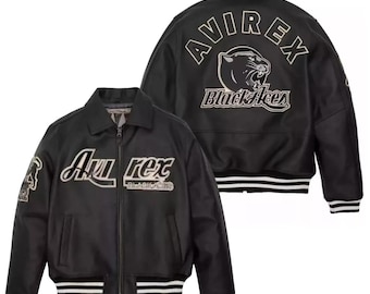 Handmade Avirex Black Aces Bomber Jacket – Genuine Cowhide Leather Aviator Flight Jacket | Retro Streetwear