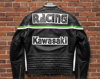 Kawasaki Ninja Black & Green MotoGP Leather Jacket – Racing Motorcycle Biker Coat, Streetwear for Riders Gift for him