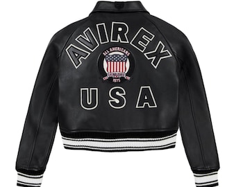 Handmade Avirex Black Cropped Leather Bomber – Women’s Antique Cowhide Jacket