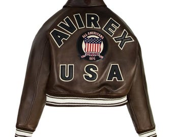 Handmade Avirex Brown Leather Bomber Jacket – Cropped Retro Aviator