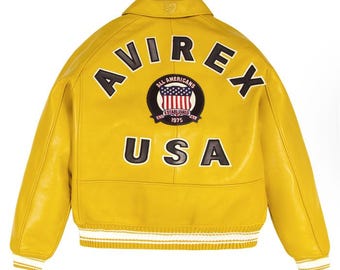 Chaqueta bomber Avirex de piel de vaca amarilla hecha a mano – Retro Aviator