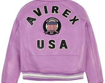 Handmade Light Pink Avirex Leather Bomber Jacket – Retro Aviator Streetwear