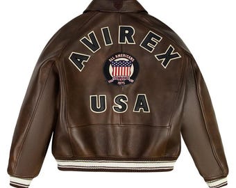 Handmade Avirex Brown Leather Bomber Jacket – Military Aviator Style