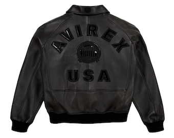 Handmade Avirex Icon Black Leather Bomber Jacket – Retro Flight Jacket