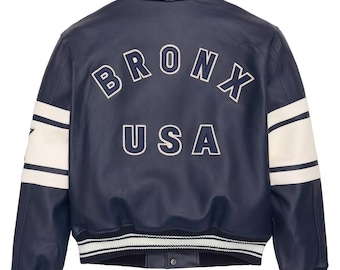 Handmade Cowhide Leather Bomber – Avirex Blue Bronx USA Icon, Retro Flight Jacket
