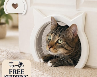 Puerta para gatos interior, diseño antipinzamiento, entrada moderna para gatitos, panel de privacidad incluido.