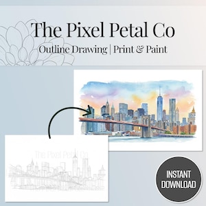 New York City Skyline Watercolor Outline | Print and Paint Template (PDF & PNG Instant Download)