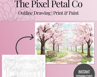 Rosa Kirschblüten Aquarell Glieder | Print and Paint Vorlage (PDF & PNG Sofortdownload)