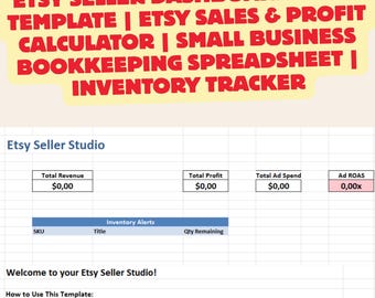 Szablon panelu sprzedawcy Etsy w programie Excel | Kalkulator sprzedaży i zysku (wersja cyfrowa do pobrania)