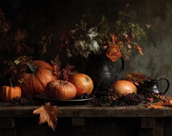 Deep Harvest Still Life (Moody Vintage Print) / Digital Print