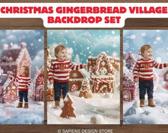 Christmas Gingerbread Village Backdrop Set