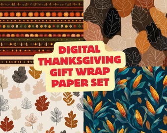 Digital Thanksgiving Gift Wrap Paper Set 300 Dpi