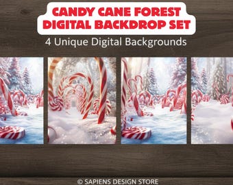 Candy Cane Forest Digital Backdrop Set