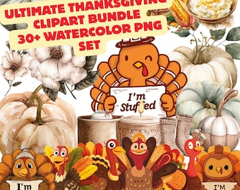Ultimate Thanksgiving Clipart Bundle | 30+ Watercolor Png Set