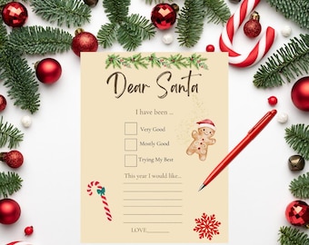 Carta a Papá Noel para imprimir / Lista de deseos navideños para niños / Actividad navideña / Descarga instantánea en PDF
