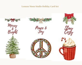 Printable Christmas Card Set | Merry & Bright, Cozy Designs (Digital Download)