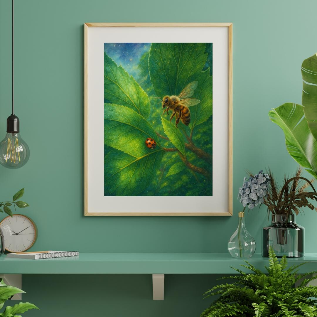Bee and Ladybug Watercolor Art Print | Botanical Insect Wall Art ...