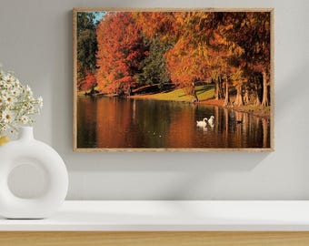Autumn Lake Landscape Printable Wall Art | Fall Nature Photography Print | Cozy Rustic Cabin Decor | Digital Download