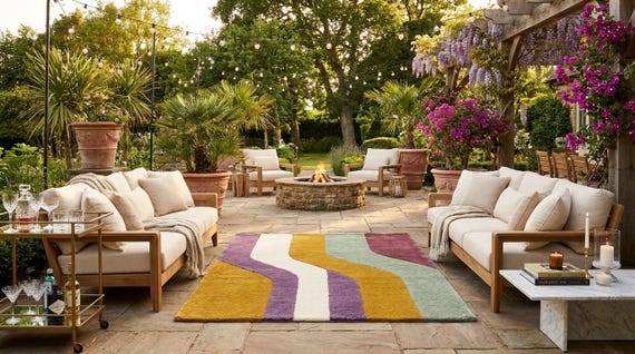 Modern Abstract Area Rug Colorful Wavy Pattern Carpet Mid Century Boho Rug Geometric Floor Decor Living Room Bedroom Soft Tufted Rug