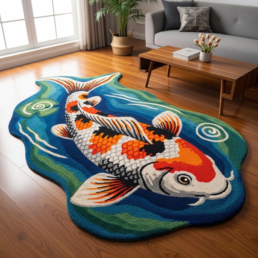 Hand-tufted Koi Fish Rug – Irregular Water Pond, Japanese Home Decor - Etsy