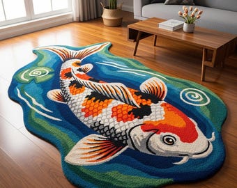 Hand-Tufted Koi Fish Rug – Irregular Water Pond, Japanese Home Decor