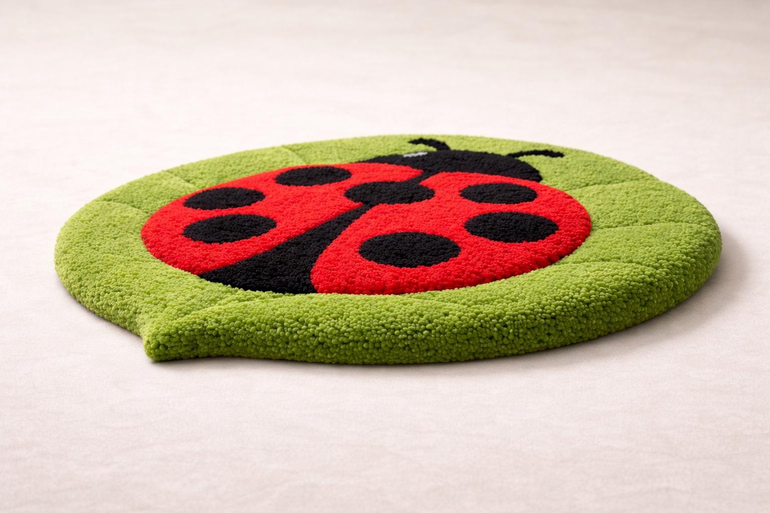 Ladybug Kids Rug, Handmade Tufted Wool Nursery Rug, Cute Insect Leaf ...