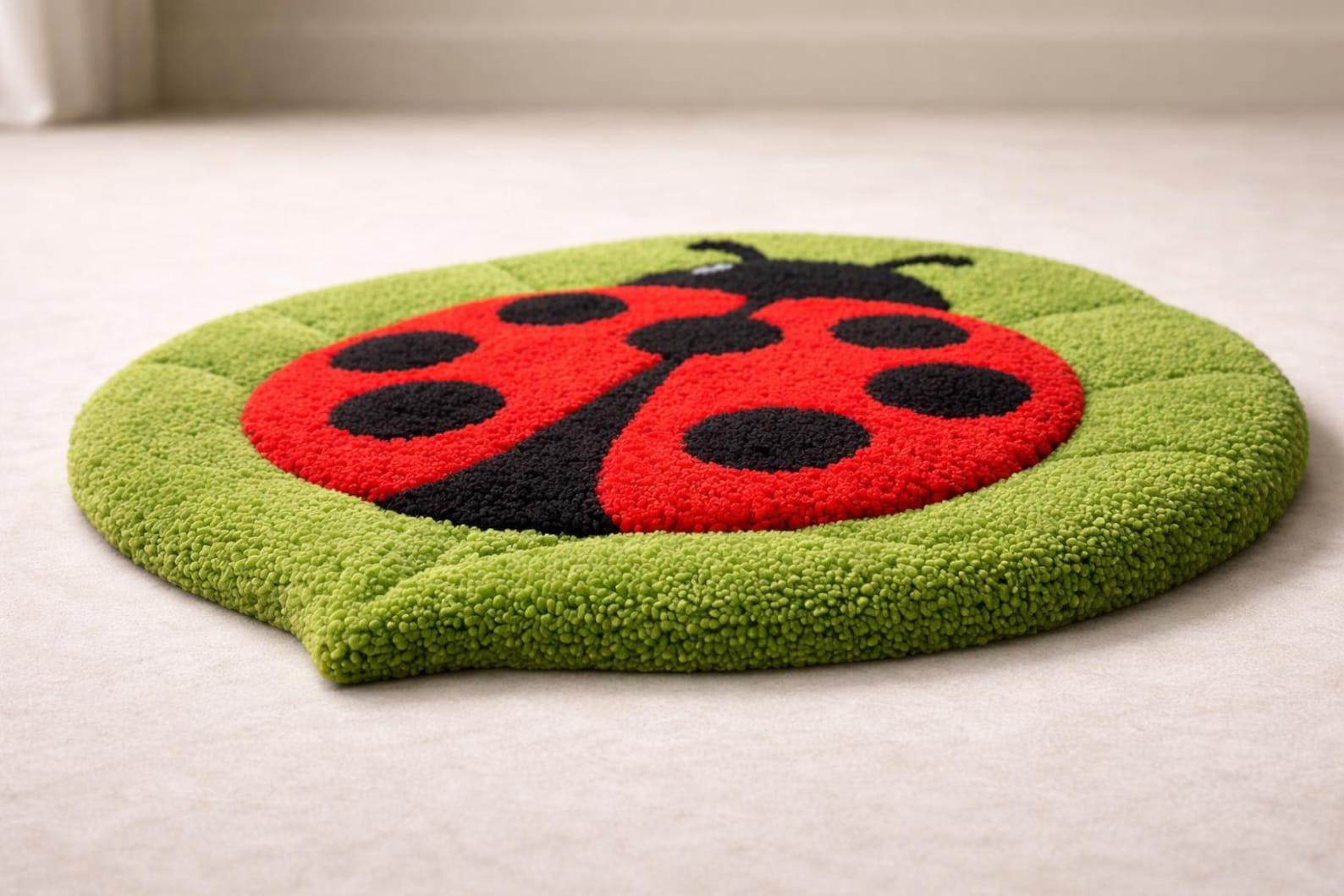 Ladybug Kids Rug, Handmade Tufted Wool Nursery Rug, Cute Insect Leaf ...